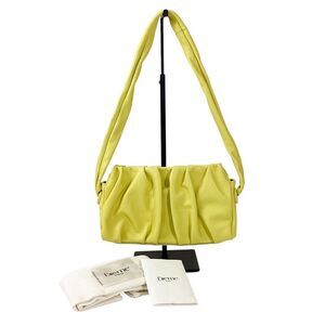 Elleme Paris Vague Leather Shoulder Bag Yellow Ruched East West Mini Bag Italy
